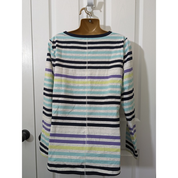 TALBOTS Cotton T-Shirt Long-sleeve Striped Casual Sz L Purple - Picture 2 of 7